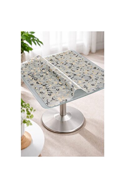 CRİSTAL Fata de masa transparenta, model negru auriu, silicon 1.2 mm grosime, protectie masa, latime 80 cm