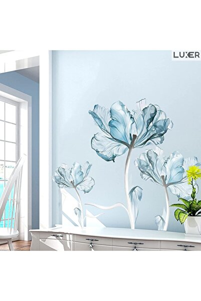 LUXER Decorative Wall Sticker "Crystal Blue Lotus", Floral Pattern, Self-adhe...