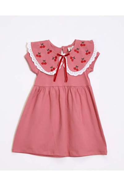 OZZY KİDS Κοριτσίστικο κοντομάνικο φόρεμα με κεντημένα κεράσια