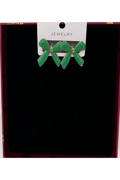 MOJOMIX Green Medium Size Bow Earrings