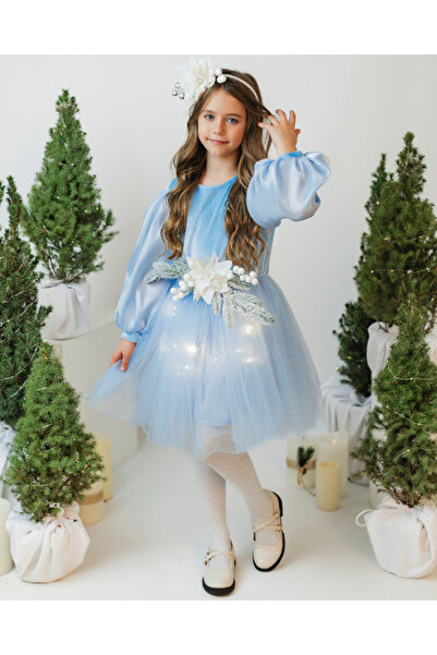 fustite cu luminite Μικρό Φόρεμα με Μπλε Φωτάκια, Βελούδο Πριγκίπισσας - 10-1...