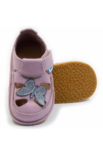 DODO SHOES Sandale copii barefoot Sparkling Butterfly, Culoare Cameo, piele n...