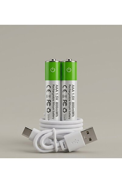 instatech USB-C Girişli Şarj Edilebilir AAA İnce Pil - 1.5V 800mWh Lityum (2'...