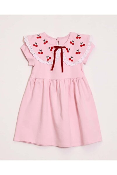 OZZY KİDS Κοριτσίστικο κοντομάνικο φόρεμα με κεντημένα κεράσια