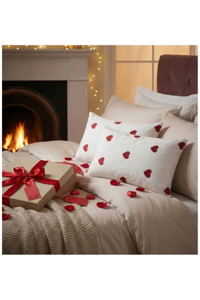 ce home collectıon غطاء وسادة على شكل قلب مكون من قطعتين مقاس 50x70 سم - مجموعة أغطية وسائد منقوشة مصنوعة من القطن بنسبة 100%، قابلة للتنفس ومضادة للتعرق