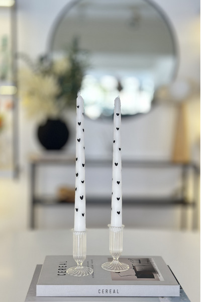 Shura Homeware Kalp Desenli 2'li Şamdan Mumu Beyaz