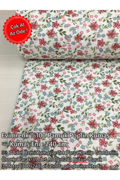 evimrenk Çıtır Çiçek Desenli Poplin Kumaş - Nevresim - Çarşaf - Hobi - Elbise...