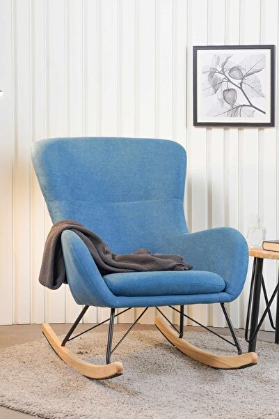 Gaia Home Rocking Chair Fabric Padded Lounge Chair Wooden Base 95X75X45 cm