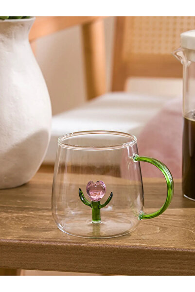 LC Waikiki Lcw Home Colorless Glass Mug with Rose Figure 400 ml