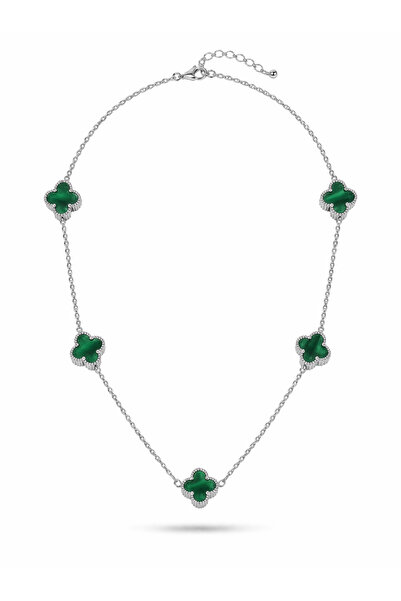 serelya Steel Chain Silver Color Green Baby Boy Clover Women's Necklace