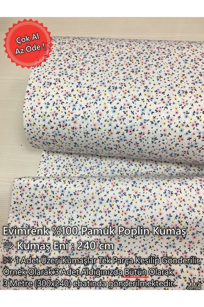 evimrenk Çıtır Çiçek Desenli Poplin Kumaş - Nevresim - Çarşaf - Hobi - Elbise...