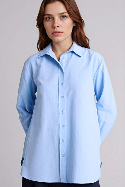 DeFacto D7341Axbe745 Blue Relax Fit Shirt Collar Poplin Tunic