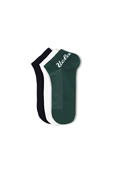 UCLA ADELITA 3-ΤΕΜΑΧΙΑ Μαύρο-Πράσινο-Λευκό Μακρύ Βαμβακερό Ζακάρ Κάλτσες Unis...