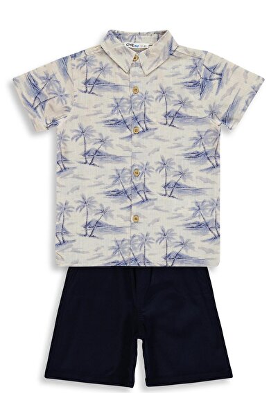 Civil Boys طقم منقوش بنقشة النخيل للأعمار من 2-5 سنوات - أزرق داكن