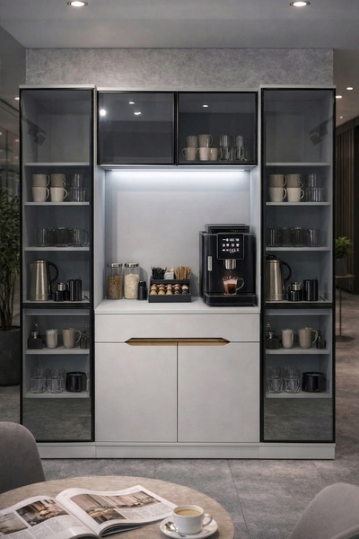 Eymense Modi Kahve Köşesi Mutfak Dolabı Camlı Çok Amaçlı Dolap Ledli Raflı 3 ...