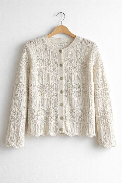 Retrobird Fine Textured Openwork Cardigan Women's Ecru
