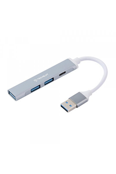 Techsuit Διανομέας USB H19 Polarisbridge, 4 σε 1, Γκρι Αλουμίνιο
