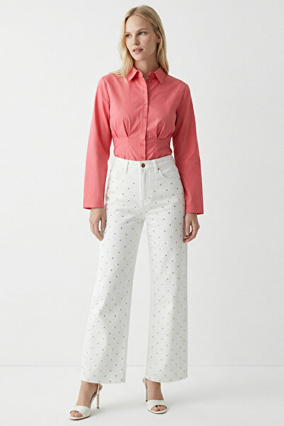 Exquise Τζιν παντελόνι με φαρδιά μπατζάκια και ψηλή μέση με στρας