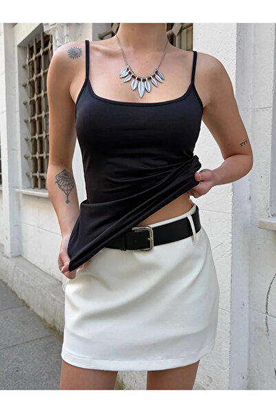 bysoca Women's Black Thin Strap U-Neck Flexible Cotton Lycra Basic Athlete Bo...