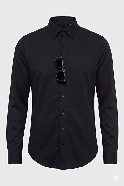 Astra Plus Ανδρικό πουκάμισο καθημερινής χρήσης, απλό, οικονομικό, μαύρο χρώμ...