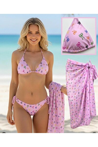 Miss Set triplu de bikini cu fustă pareo