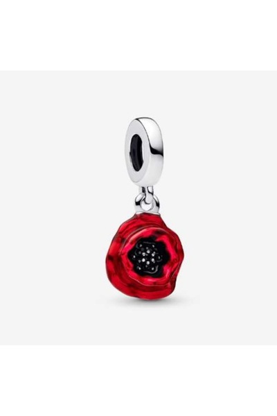 925 Ayar Gümüş Kırmızı Çiçek Sallantılı Charm