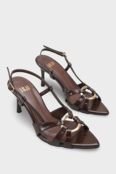 LOJO Kadın Sivri Burun Gold Tokalı Arkası Bantlı Topuklu Günlük Sandalet Maiy...