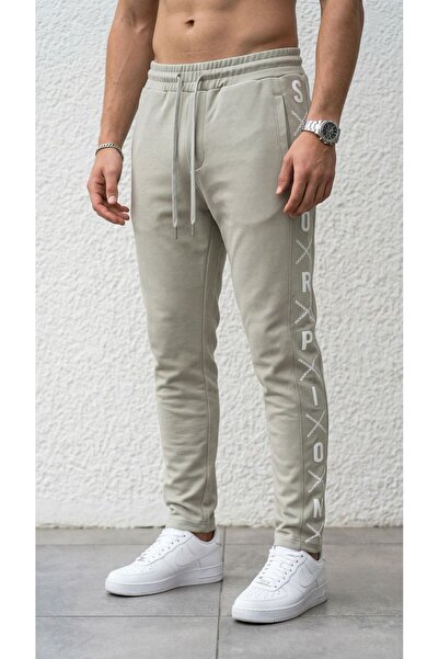 Plus Scorpion Erkek Slim Fit Eşofman Altı – Yazılı Şerit Detaylı, Dar Paça Jo...