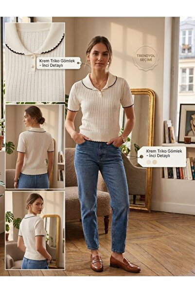 ASEZ BUTİK ZERAFETİN ADRESİ ASEZ BUTİK Γυναικείο Πλεκτό Μπλουζάκι με Κεντημέν...