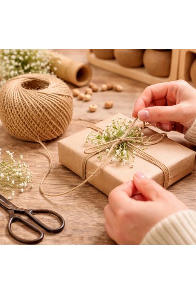 Ambalaj Evi Jute Straw Twine 100 Meters Natural Burlap Twine Hobby Decoration Packaging Twine 1 Piece