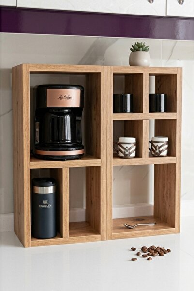 Aurean Modüler Tezgah Üstü Raf Organizer – 2'li Ahşap Mutfak Rafı | Kahve Köş...