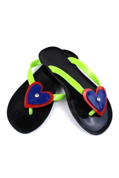 mm Papuci de dama, flip -flop din cauciuc 2137-HEART-BLK.GREEN