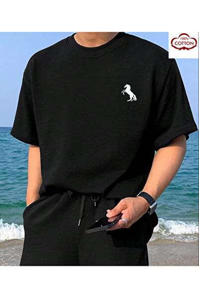 NOURAM Men's Short Sleeve T-Shirt 100% Cotton "Horse" Print, Summer All Seaso...