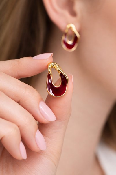 LOREZIA أقراط مطلية بالذهب بتصميم بسيط، متوفرة بألوان أحمر/أبيض/لؤلؤي، أقراط نسائية عصرية أنيقة
