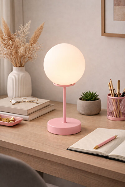 Natiorj Chello Model Pilli Masa Lambası Beyaz Camlı Yatak Odası Salon Ofis Şı...