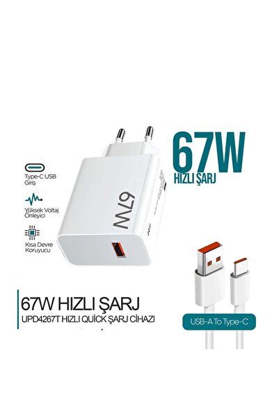 Phixi Ultimate Serisi UPD4267 67W Type-C Şarj Cihazı + USB-A Kablo – Fast Cha...