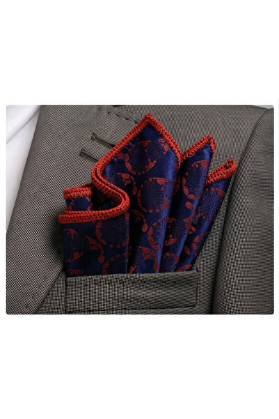 Exve Exclusive Μαντήλι τσέπης με χειροποίητο πλεκτό σχέδιο ζακάρ με κόκκινο σ...