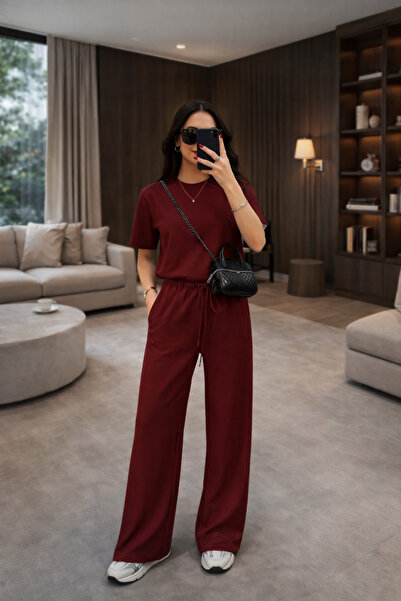 BARLİZ Women's Comfortable Summer Short Sleeve Two-Piece Top and Bottom Set