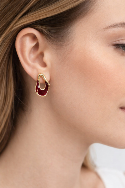 LOREZIA Gold Plated Minimal Drop Earrings Red / White / Pearl Tone Color Opti...