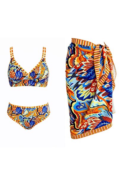SAILOR moda Triangle Cross Pareo Patterned Bikini Set
