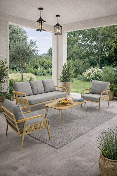 UFUK HOME Daisy Cappuccino 3+1+1 Masalı Bahçe Oturma Takımı Konfor Serisi