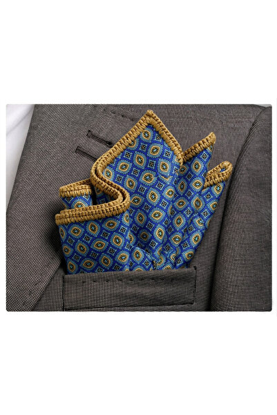 Exve Exclusive Μπλε γεωμετρικό σχέδιο με χρυσό τελείωμα, χειροποίητο πλεκτό α...