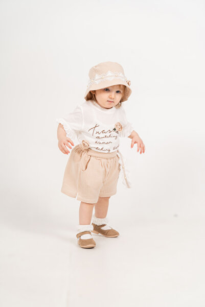 JNF kids Baby Girl Summer Set with Rose and Belt Detail, Muslin Shorts Set wi...