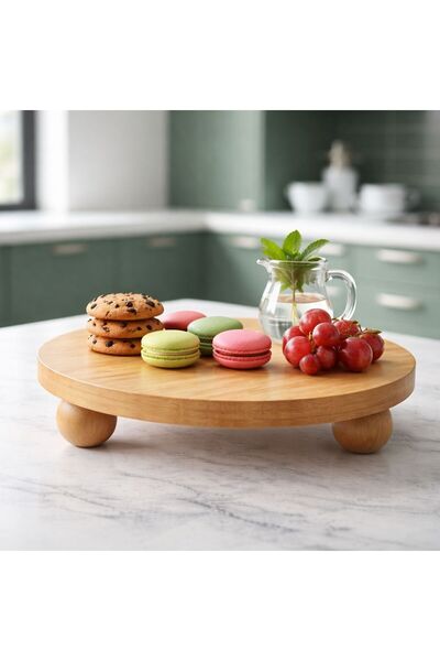 CİHO Bambu Top Mantar Ayaklı Yuvarlak Sunumluk 25x25 cm – Şık Pasta & Tatlı S...
