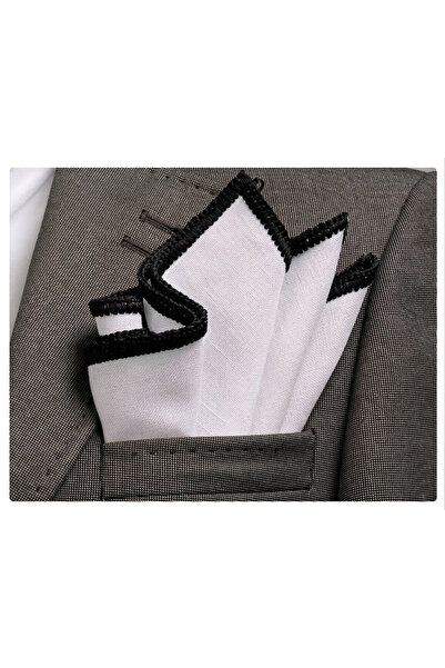 Exve Exclusive Χειροποίητο πλεκτό μαντήλι τσέπης με μαύρο τελείωμα σε λευκό κ...