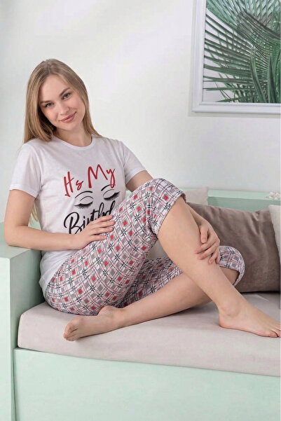 Farya Home Σετ πιτζάμες με βαμβακερό σχέδιο και κοντό μανίκι Bermuda Capri