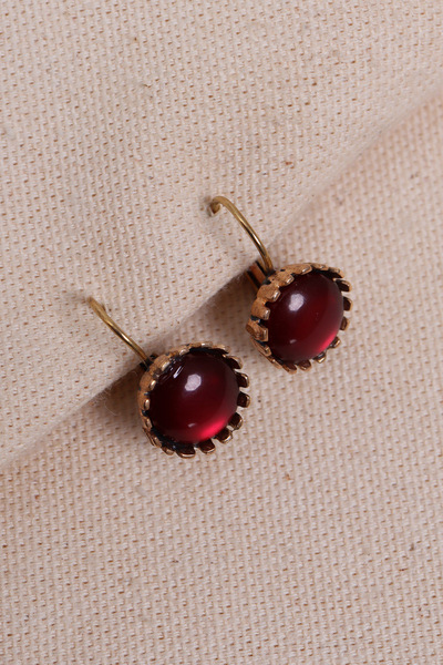 Süspüs Accessories Saydam Bordo Yuvarlak Taşlı Otantik Küpe