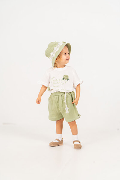 JNF kids Baby Girl Summer Set with Rose and Belt Detail, Muslin Shorts Set wi...