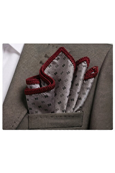 Exve Exclusive Γκρι γεωμετρικό τετράγωνο σχέδιο με μπορντό χειροποίητο πλεκτό...