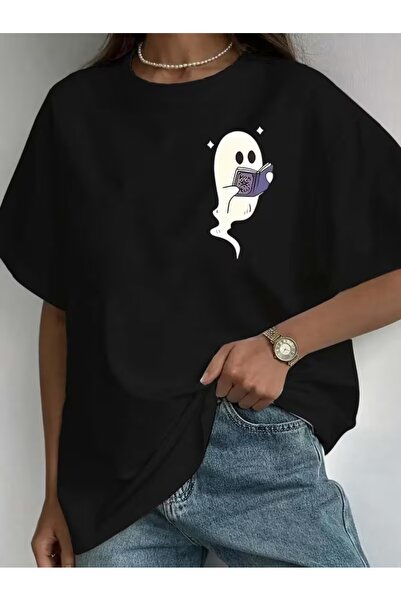 WOODROFFE Tricou casual supradimensionat cu imprimeu Cute Ghost pentru femei